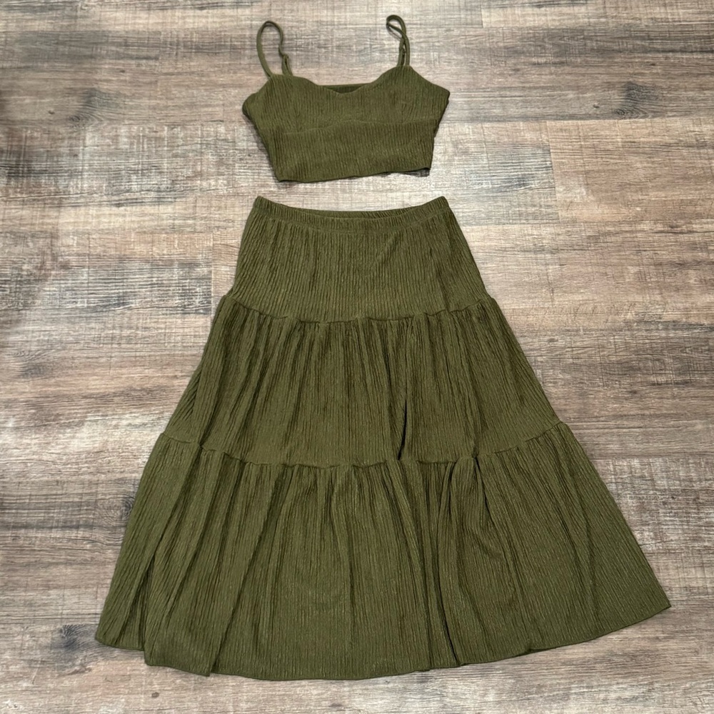 SHEIN Two Piece Skirt Set - Army Green